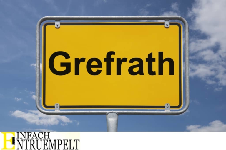 Entruempelung in Grefrath. Das Bild zeigt ein Ortseingangsschild von Grefrath.